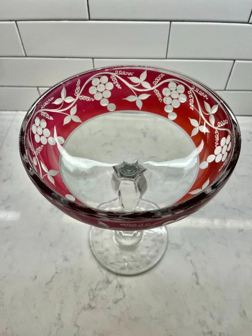 Vintage Cranberry Red and Clear Crystal Compote
